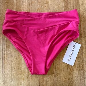 Athleta Pink Cross Over High Rise Bikini Bottom